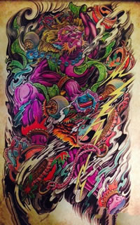 彩绘龙王图腾纹身图案