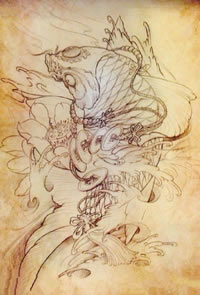 经典素描锦鲤钱币纹身图案