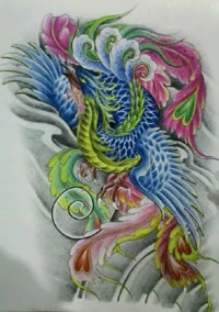 经典彩绘漂亮的凤凰纹身图案
