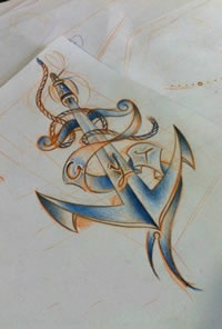 经典素描船锚纹身图案