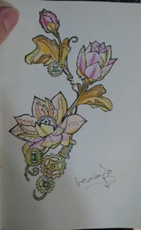 经典彩绘荷花手稿纹身图案