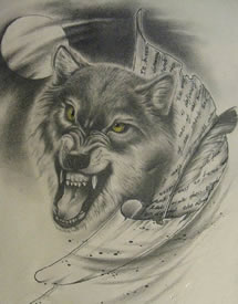 经典手绘小狼崽纹身图案