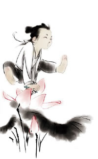 中国传统水墨莲花童子纹身图案