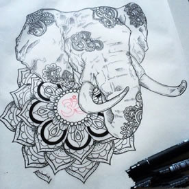 经典大象梵花纹身图案