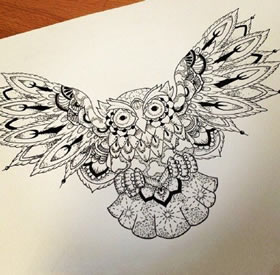 经典梵花猫头鹰纹身图案