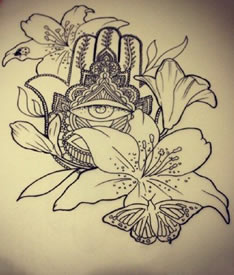 经典梵花手臂百合花纹身图案