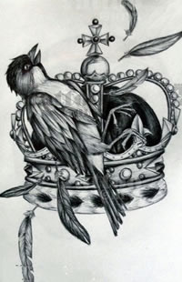 手稿皇冠乌鸦纹身图案