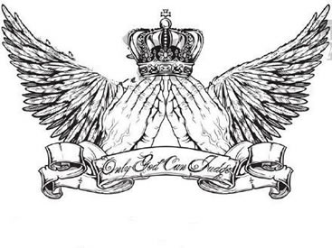 手稿皇冠翅膀纹身图案