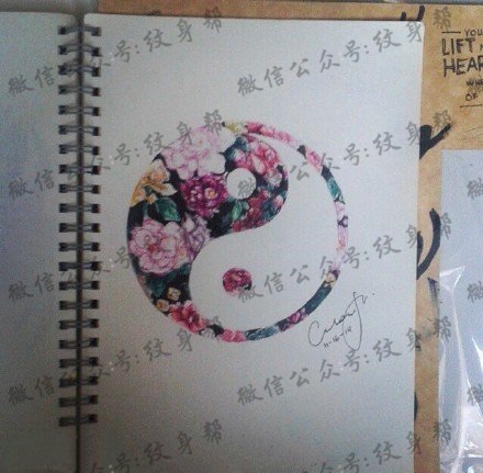 精美的牡丹八卦纹身图案