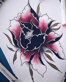 手绘漂亮的牡丹花纹身图案