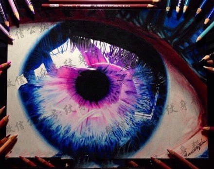 手绘逼真的3D眼睛纹身图案