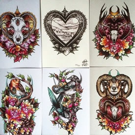 经典羚羊花卉手稿纹身图案