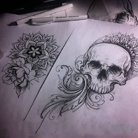 经典手绘骷髅纹身图案