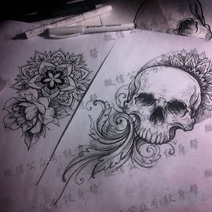 经典手绘骷髅纹身图案
