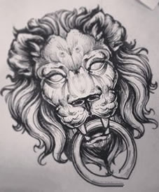 手绘平安狮子纹身图案
