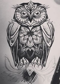 手绘经典猫头鹰纹身图案