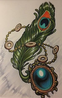 精美漂亮的羽毛镜子纹身图案