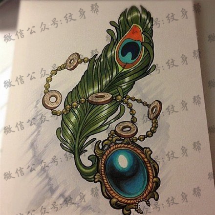 精美漂亮的羽毛镜子纹身图案