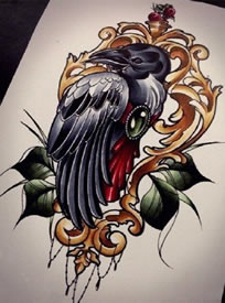 经典的乌鸦翅膀纹身图案