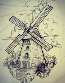 经典古老的发电塔纹身图案