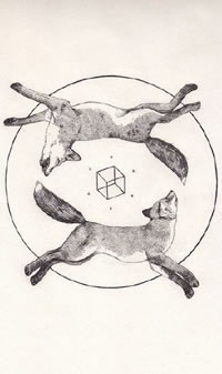 经典两只狼图腾手稿纹身图案