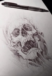 手绘惊悚的骷髅纹身图案