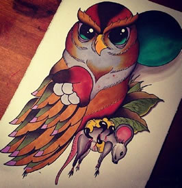 经典彩绘猫头鹰纹身图案