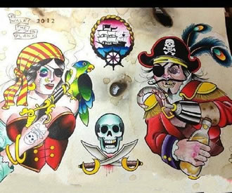 彩绘海盗骷髅纹身图案