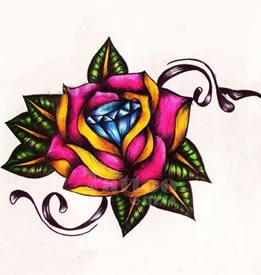 彩绘玫瑰钻石手稿纹身图案