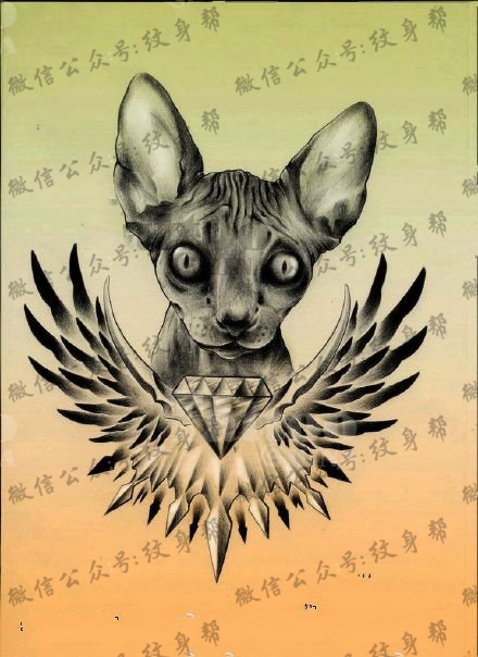 经典小狗翅膀钻石纹身图案