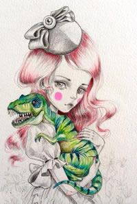 手绘小女孩蜥蜴纹身图案