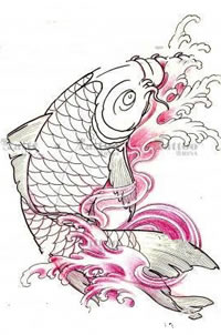 手稿锦鲤纹身图案