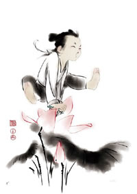 中国风水墨莲花童子纹身图案