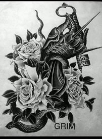 手稿玫瑰花钻戒蛇纹身图案