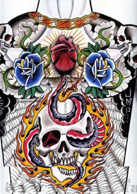 手稿骷髅玫瑰器官纹身图案