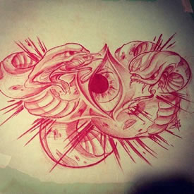 手绘蛇眼睛纹身图案