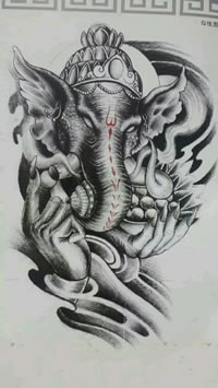 经典招财吉祥象神纹身图案