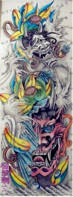 彩绘莲花般若纹身图案