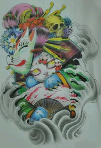 日本风招财猫纹身图案