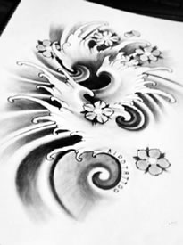 经典海浪樱花纹身图案