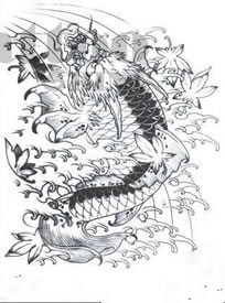 经典传统龙鲤鱼纹身图案