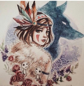 手稿印度安小女孩纹身图案