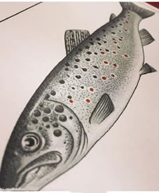 手绘一条大鱼纹身图案