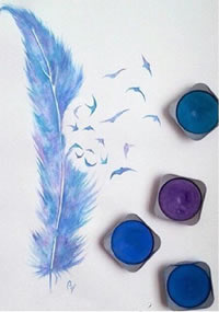 手稿蓝色的羽毛纹身图案