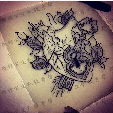 手稿心脏器官纹身图案