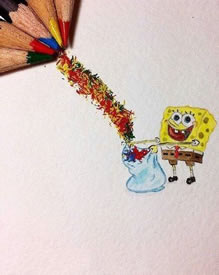 手稿彩绘海绵宝宝纹身图案