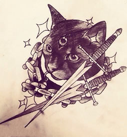 手稿犯罪的猫纹身图案