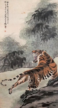 中国风水墨老虎纹身图案