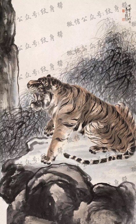 中国风水墨老虎纹身图案