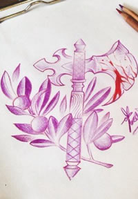 手稿大斧头纹身图案